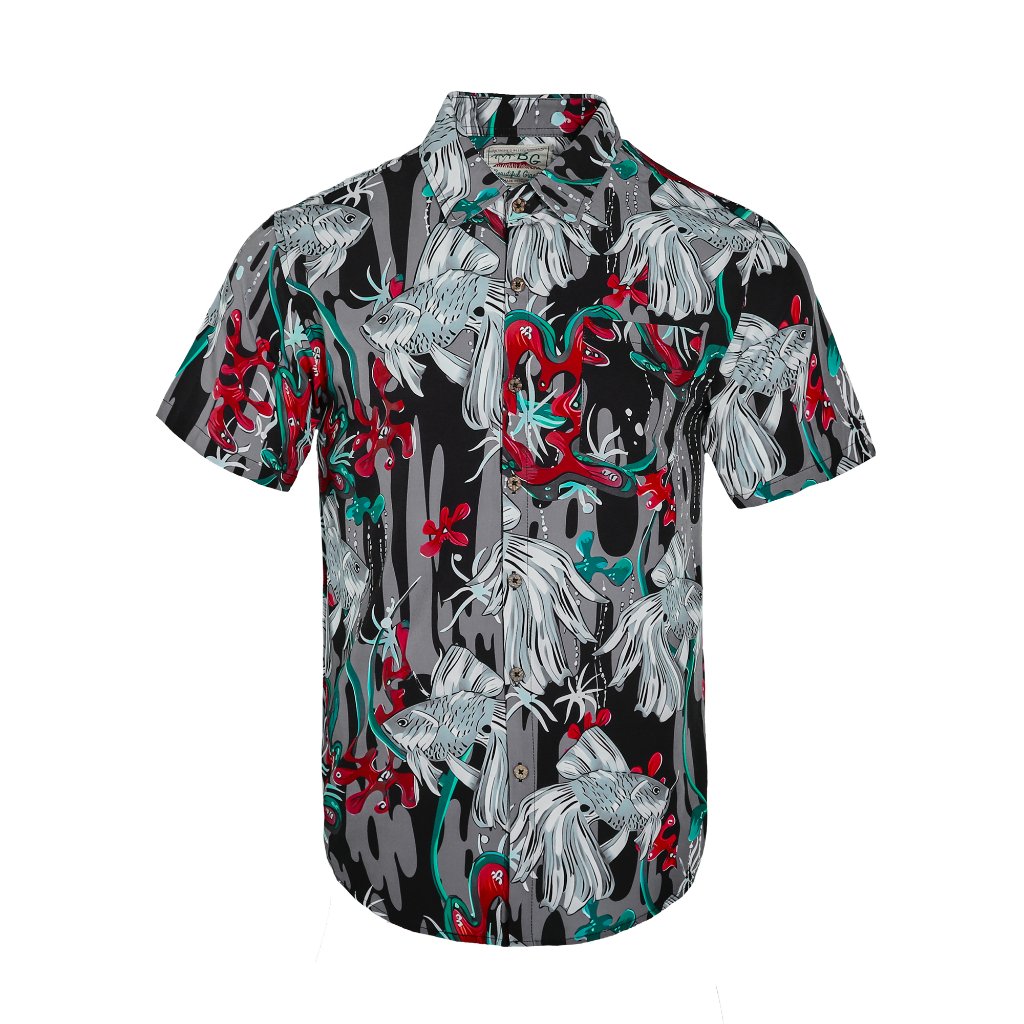 Goldfish Casual Button Down Shirts Short Sleeve Hawaiian Shirt For Men
